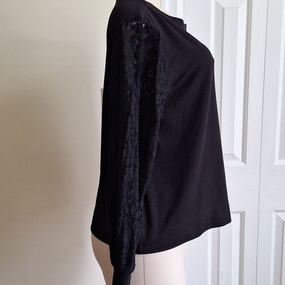 Rose & Olive Black Lace Sleeve Sweatshirt Size L - Picture 2 of 8